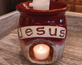 Handmade Red Stoneware Candle Wax Warmer Kit, Pottery Second