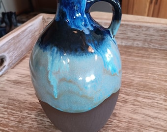 Handmade Blue Pottery Jug, Stoneware Clay, Beach Decor