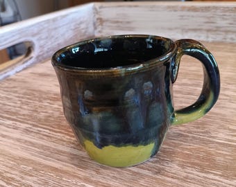 Hand Thrown Stoneware Mug, Green and Blue Pottery, 6oz Espresso Mug