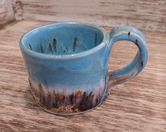 Handmade Teal Beach Pottery Espresso Mug, Stoneware Cup