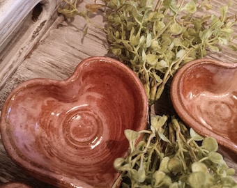Rustic Pink Heart Dish, Hand Thrown Stoneware Ring Bowl