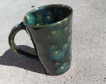 Hand Thrown Green Espresso Mug, Stoneware Pottery, 6oz