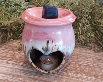 Handmade Pink Stoneware Wax Warmer, USA Glazed, Tea Light & Melt Kit