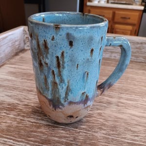Beach Mug, teal pottery, ocean pottery, Stoneware, kitchen decor, coffee cup,