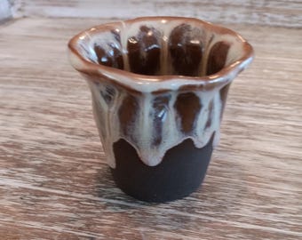 Small Stoneware Vase, Chocolate Brown Pottery, Toothpick Holder