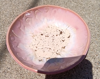 Handmade Pink Stoneware Serving Bowl, Organic Shape, Heart Texture, jewelry bowl