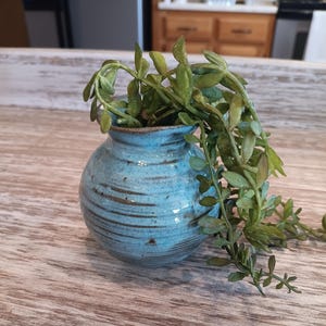 Teal Stoneware Hoya Pot, Round Teal Planter Vase