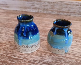 Handmade Blue Pottery Bud Vase, Beach Style Home Decor