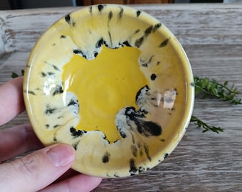Hand Thrown Yellow Ring Dish, Pottery Trinket Bowl