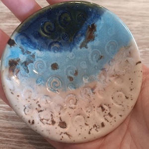 Handmade Teal Blue Stoneware Ring Dish, Organically Shaped Teabag Holder