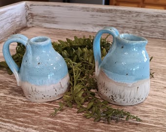Handmade Teal Pottery Jug, Small Accent Pitcher, Bud Vase