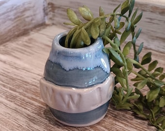 WWJD Stamped Blue Bud Vase, Religious Pottery Gift (2.5 inch)