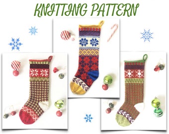 Knit Christmas Stocking Pattern, Fair Isle Stocking Pattern, Knitted Stocking Pattern - SNOWFLAKE DESIGNS