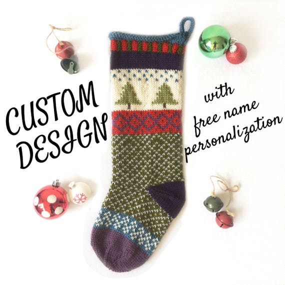 Knit Christmas Stocking Personalized Knit Christmas Stockings Knitted Custom Christmas Stocking Christmas Trees