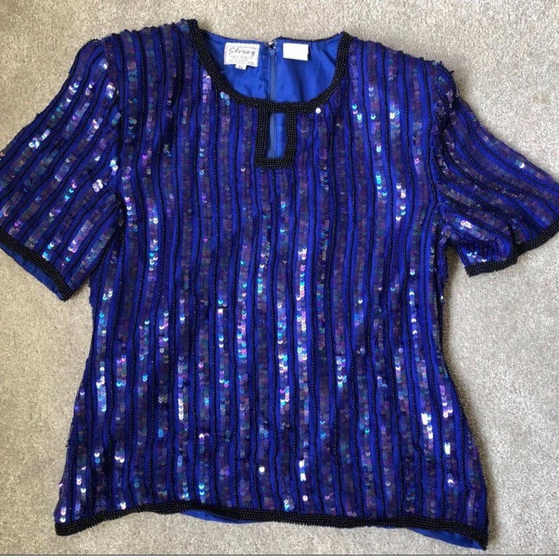 Sténay Sequin Silk Vintage Beaded Sequin Top size large image 1