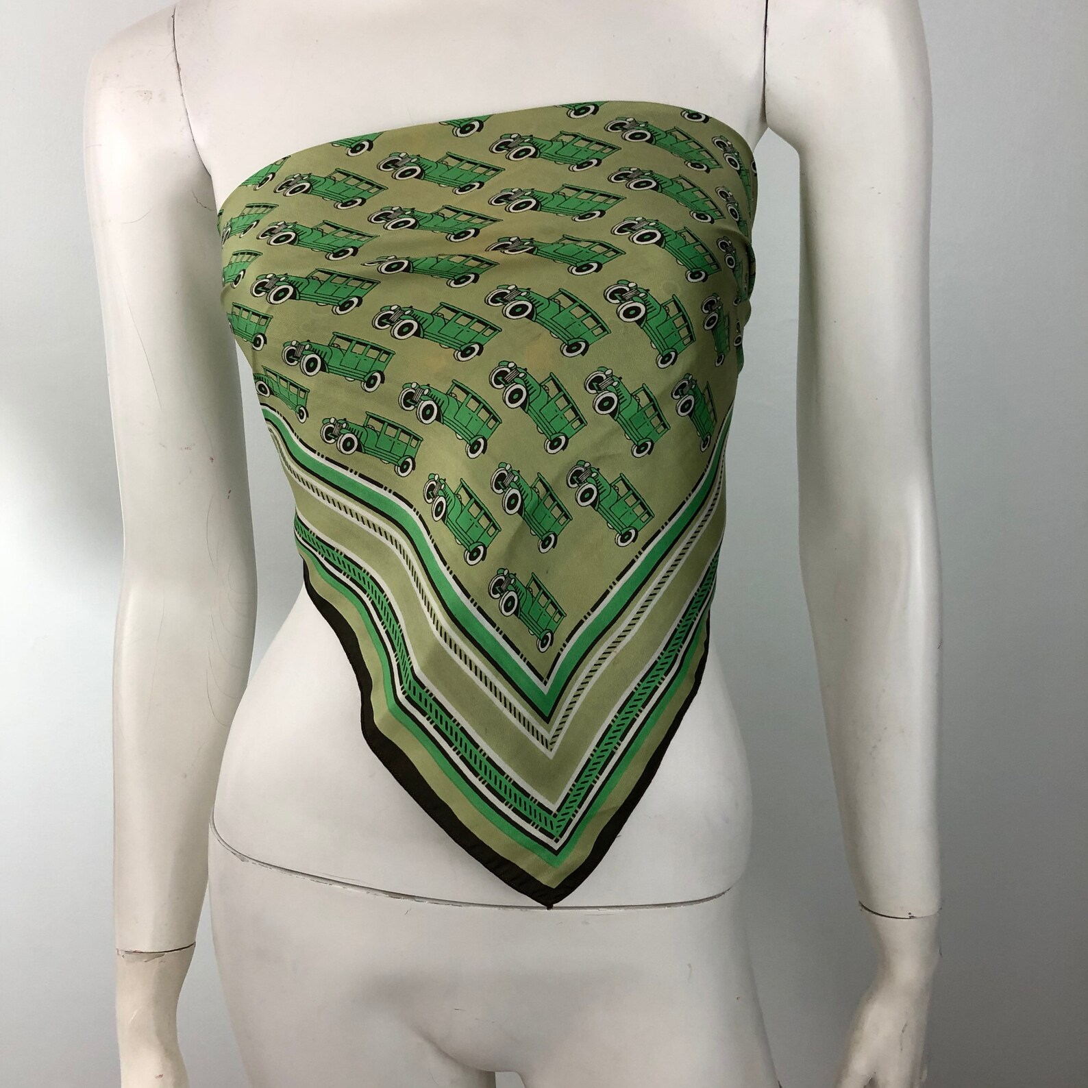 Vintage Silk Scarf Model T Cars Greens | Etsy