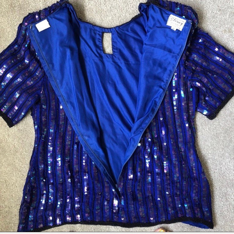 Sténay Sequin Silk Vintage Beaded Sequin Top size large image 7