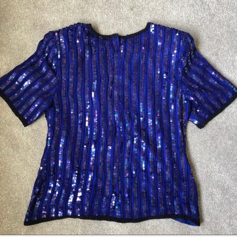 Sténay Sequin Silk Vintage Beaded Sequin Top size large image 5