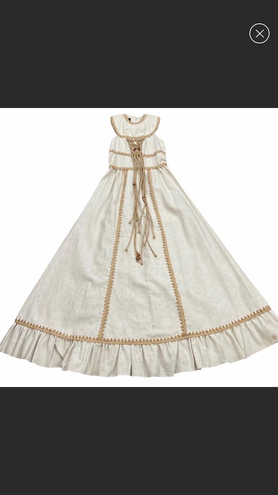 Vintage Gunne Sax Cotton/burlap Maxi Dress Macrame
