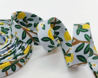 Lemon Grove in Mint Metallic Camont "Rifle Paper Co" Cotton + Steel Doppelfaltenschrägband - 1 oder 3 Meter, 1/2 "Breite