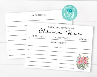 EDITABLE Spring Recipe Card - Editable recipe card, recipe card, recipe card template, recipe cards, printable recipe, bridal shower recipe