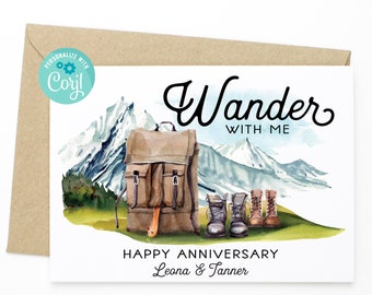 EDITABLE Anniversary Card - Wander With Me. Happy Anniversary -Hiking Card, Adventure Card, Outdoors card, Nature Card, Wedding Anniversary