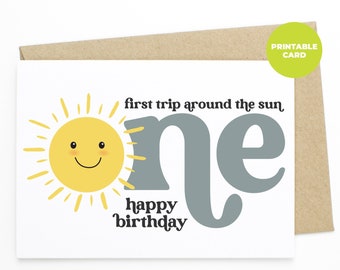 PRINTABLE 1st Birthday Card - First Trip Around The Sun. Happy Birthday - 1st birthday card, first birthday card, cute baby birthday card