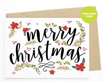 PRINTABLE Christmas Card - Christmas Card, Christmas Floral Christmas Card