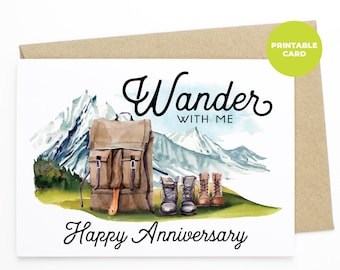 PRINTABLE Anniversary Card - Wander With Me. Happy Anniversary -Hiking Card, Adventure Card, Outdoors card, Nature Card, Wedding Anniversary