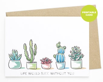 Succulent Miss You Card: Plant Pun Printable (PDF) - Etsy