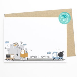 Artigos de papelaria personalizados EDITÁVEIS para construção - Cartões de notas de construção personalizados, equipamentos pesados para crianças, cartões de agradecimento personalizados LD1