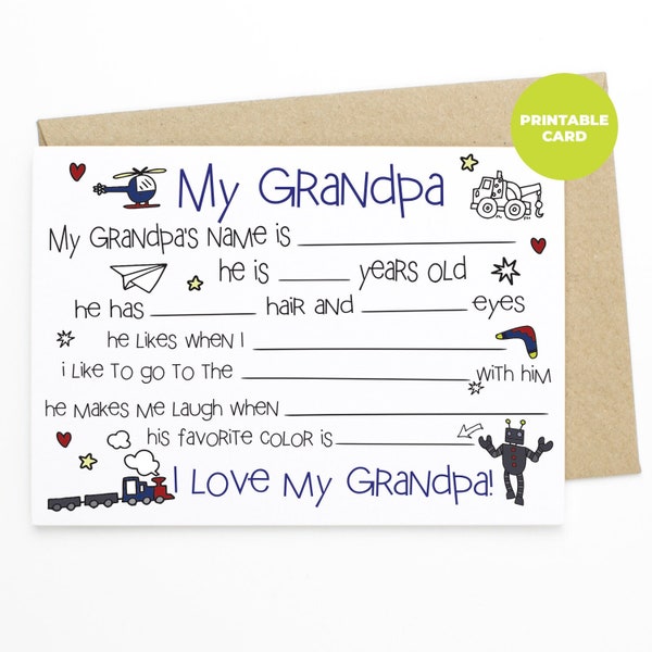 PRINTABLE Card For Grandpa - My Grandpa Interview Card, Keepsake Card, Birthday Card for Grandpa