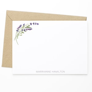 Papeterie Lavande - Ensemble de 12 cartes de notes plates et enveloppes - Papeterie cadeau pour femmes, Ensemble de cartes botaniques, Cartes de notes Lavande