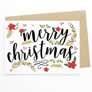 Carte de Noël - Joyeux Noël - Carte de vœux de Noël de Noël, Carte de notes florale de Noël, Cartes vierges de Joyeux Noël