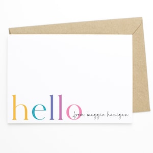 Hello Women's Stationery Notecard Set - Set of 12 Flat Notecards & Envelopes - Stationery Gift For Women, Spring Personalized Notecards