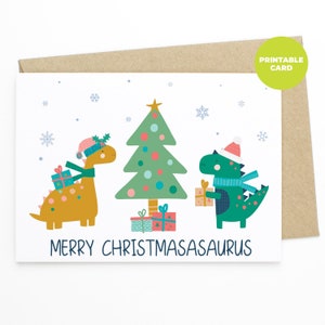PRINTABLE Dinosaur Christmas Card - Merry Chirstmas'osaurus -