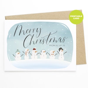 Tarjeta de Navidad IMPRIMIBLE - Feliz Navidad de todos nosotros - Tarjeta de vacaciones de grupo, tarjeta de Navidad familiar, tarjeta de Navidad de muñeco de nieve