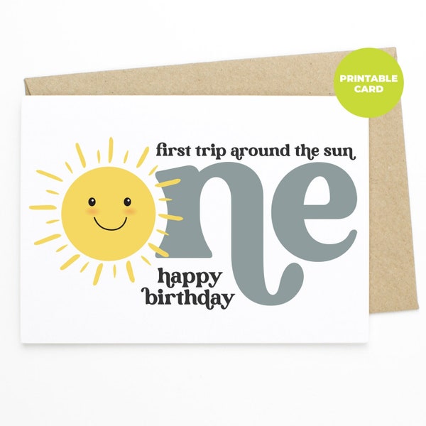 PRINTABLE 1st Birthday Card - First Trip Around The Sun. Happy Birthday - 1st birthday card, first birthday card, cute baby birthday card