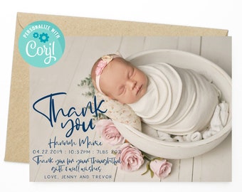 EDITABLE Baby Shower Photo Card Template - Instant Download - Baby Shower Thank You Photo Card