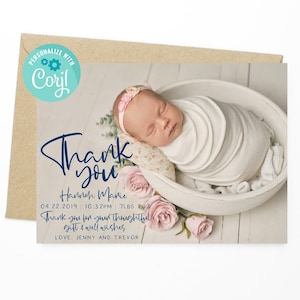 Modèle de carte photo de douche de bébé modifiable - Téléchargement instantané - Carte photo de remerciement de douche de bébé