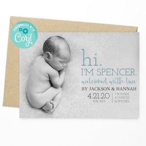 Tarjeta de foto de agradecimiento de bebé EDITABLE, nueva tarjeta de foto de bebé, gracias personalizada, tarjeta de foto de agradecimiento de Baby Shower