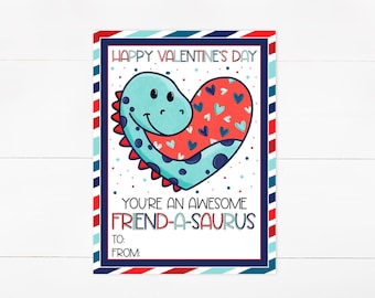 Dinosaur Valentine's Day Cards for Kids: Friend-A-Saurus (Printable PDF)