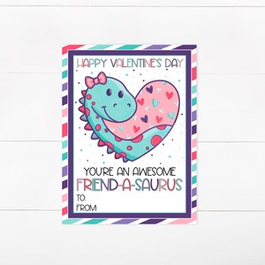 Biglietti di San Valentino di dinosauro stampabili per bambini - Sei un fantastico amico-a-Saurus - Dinosauro San Valentino Carte stampabili fai da te, aula
