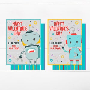 Tarjeta de San Valentín IMPRIMIBLE Robot para compañeros de clase - U R GR8 - Tarjeta de San Valentín para niños, Tarjeta de San Valentín para robots, Tarjeta imprimible para niños