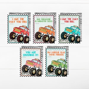 Biglietto di San Valentino STAMPABILE Monster Truck per compagni di classe - Biglietto di San Valentino per bambini, Monster Truck San Valentino, Trucks Valentine Cards