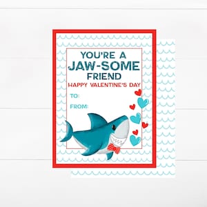 Biglietto di San Valentino con squalo STAMPABILE per compagni di classe - Sei un amico fantastico - Biglietto di San Valentino per bambini, Biglietto di San Valentino con squalo