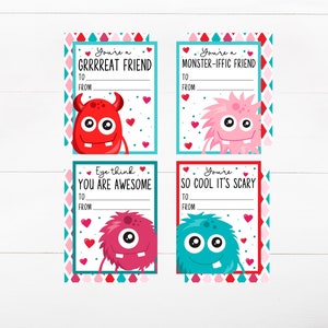 Monster Valentinstagskarte zum Ausdrucken, Monster Valentinstag Karte für Mitschüler, Monster Valentinstag Karte für Freunde, Valentinstag