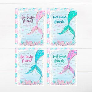 Biglietto di San Valentino STAMPABILE per i compagni di classe - Biglietto di San Valentino per bambini, Toppers per dolcetto di San Valentino sirena, Tag bomboniera
