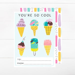 Biglietto di San Valentino per gelato STAMPABILE per i compagni di classe - Sei così cool - Biglietto di San Valentino per bambini, Biglietto di San Valentino gelato