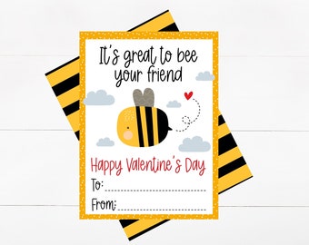 Printable Bumble Bee Valentine's Day Card for Kids (PDF)